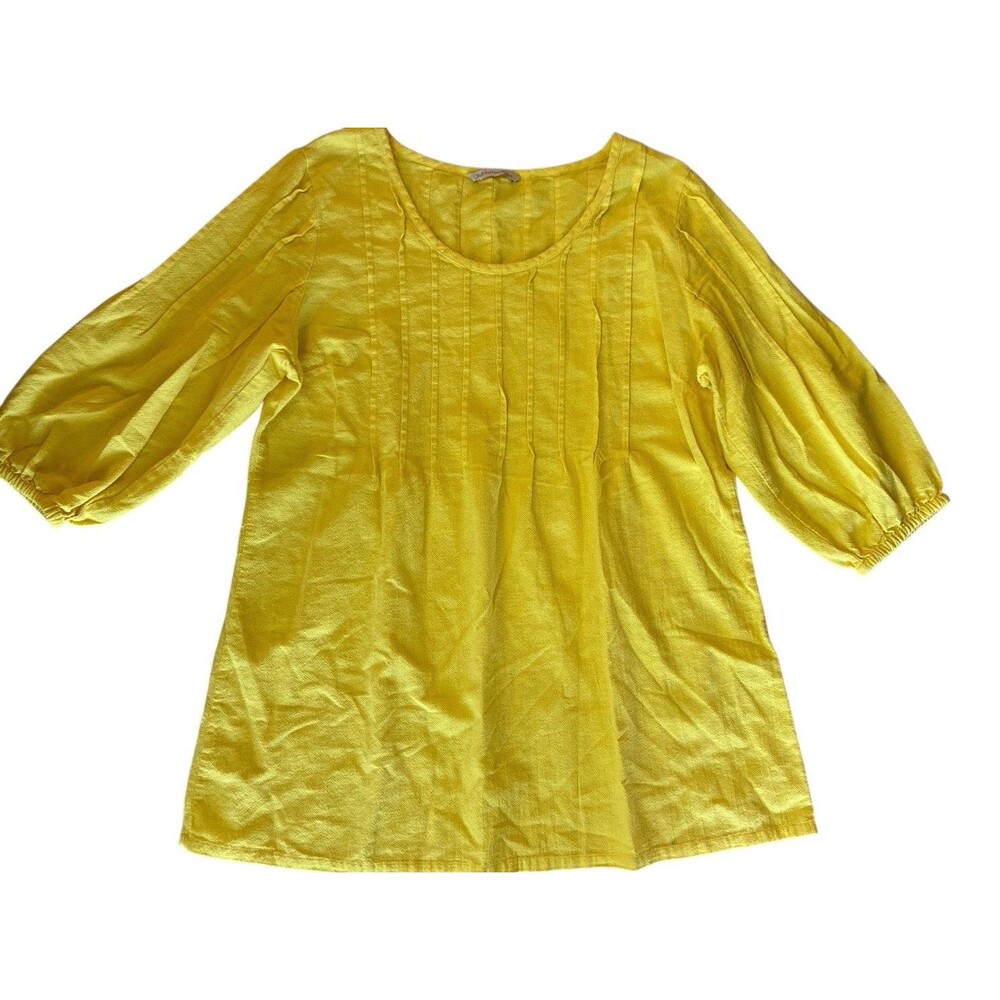 Soft Surroundings Womens Cotton Blouse Sz L Yellow‎ 1/4 Ballon Sleeve